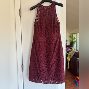J Crew burgundy lace overlay knee-length sleeveless lace dress